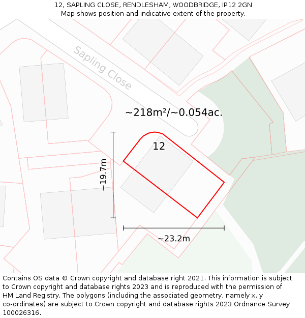 12, SAPLING CLOSE, RENDLESHAM, WOODBRIDGE, IP12 2GN: Plot and title map