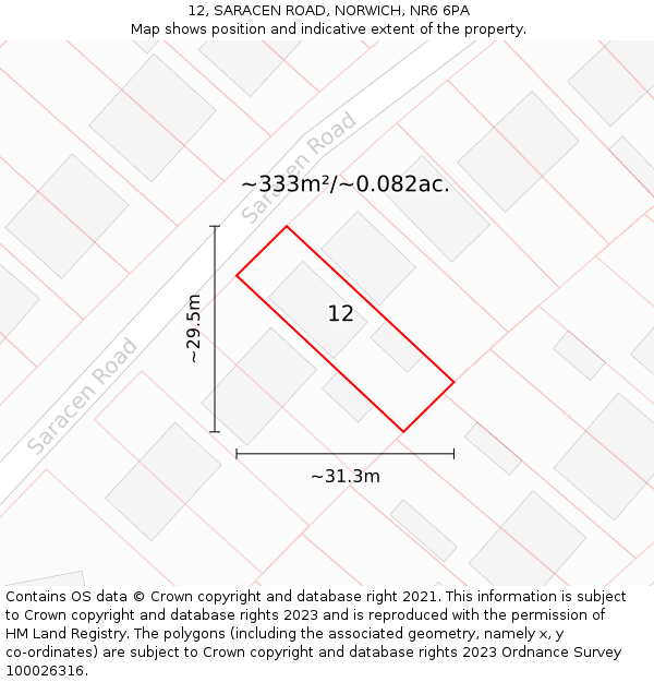 12, SARACEN ROAD, NORWICH, NR6 6PA: Plot and title map