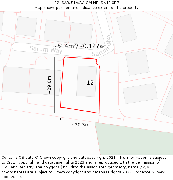 12, SARUM WAY, CALNE, SN11 0EZ: Plot and title map