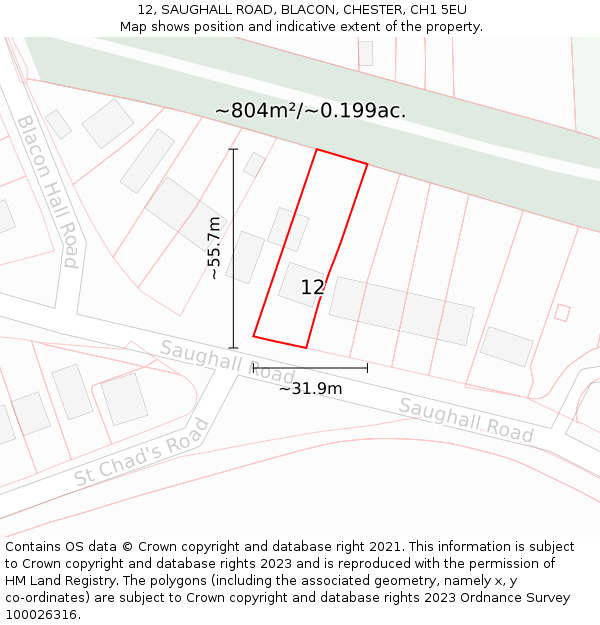 12, SAUGHALL ROAD, BLACON, CHESTER, CH1 5EU: Plot and title map