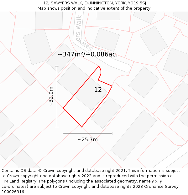 12, SAWYERS WALK, DUNNINGTON, YORK, YO19 5SJ: Plot and title map