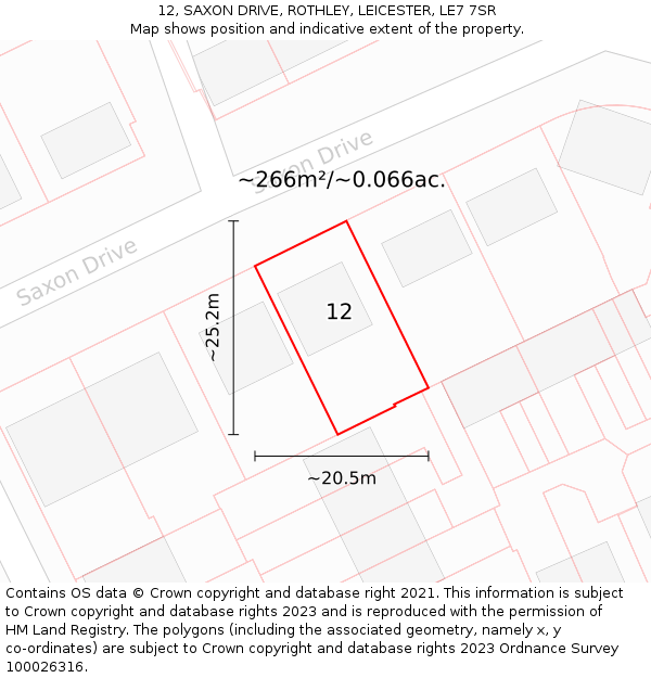 12, SAXON DRIVE, ROTHLEY, LEICESTER, LE7 7SR: Plot and title map