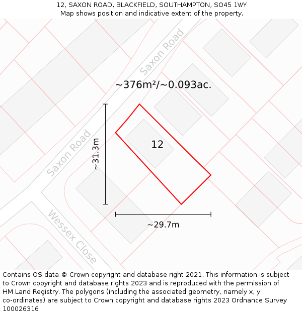 12, SAXON ROAD, BLACKFIELD, SOUTHAMPTON, SO45 1WY: Plot and title map