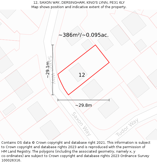 12, SAXON WAY, DERSINGHAM, KING'S LYNN, PE31 6LY: Plot and title map