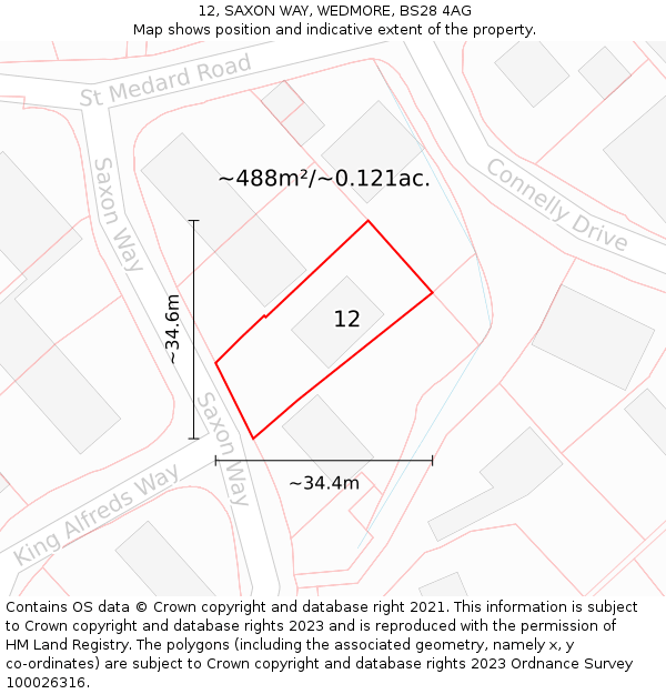 12, SAXON WAY, WEDMORE, BS28 4AG: Plot and title map