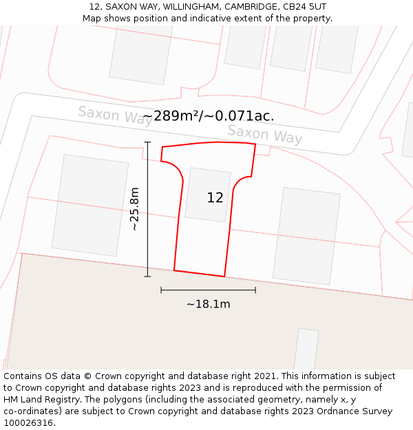 12, SAXON WAY, WILLINGHAM, CAMBRIDGE, CB24 5UT: Plot and title map