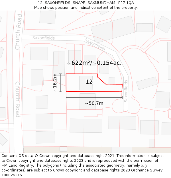 12, SAXONFIELDS, SNAPE, SAXMUNDHAM, IP17 1QA: Plot and title map
