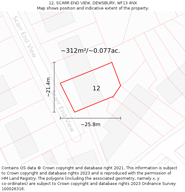 12, SCARR END VIEW, DEWSBURY, WF13 4NX: Plot and title map