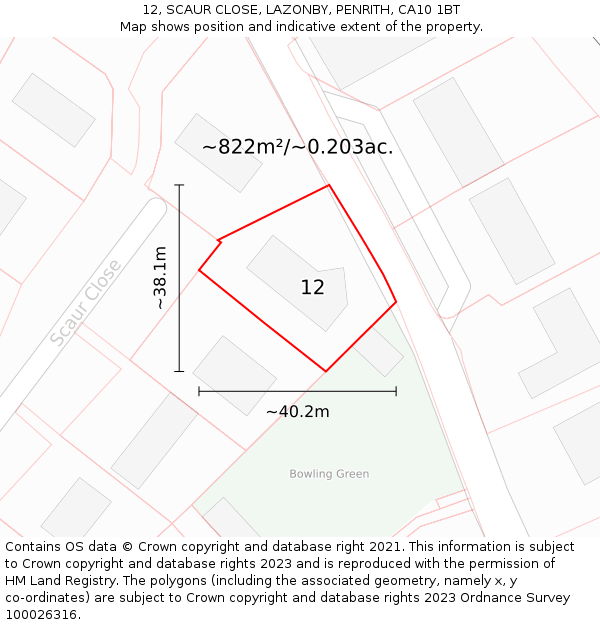 12, SCAUR CLOSE, LAZONBY, PENRITH, CA10 1BT: Plot and title map