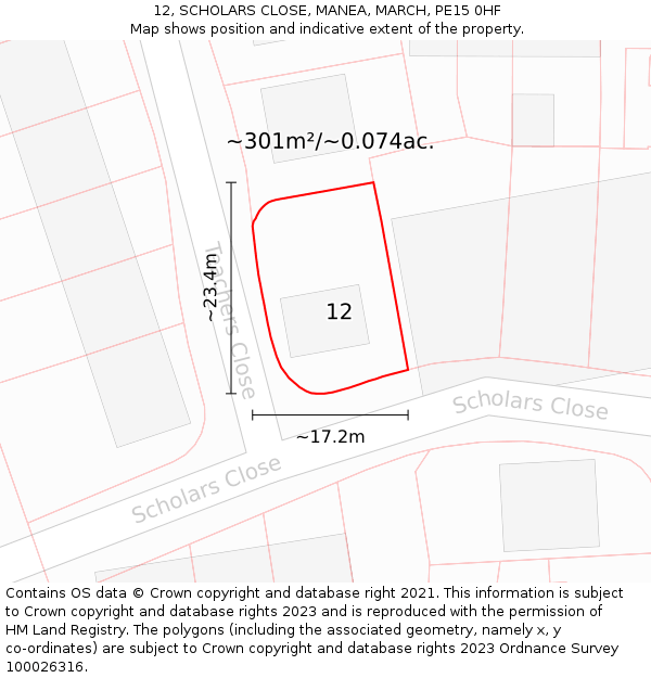 12, SCHOLARS CLOSE, MANEA, MARCH, PE15 0HF: Plot and title map