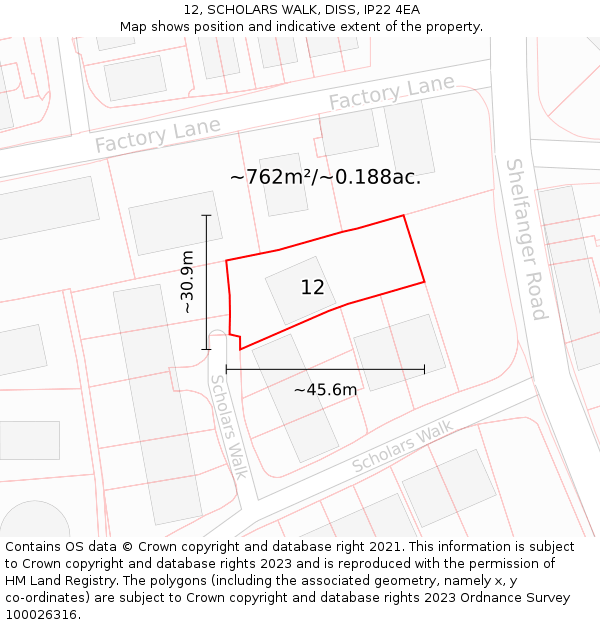 12, SCHOLARS WALK, DISS, IP22 4EA: Plot and title map