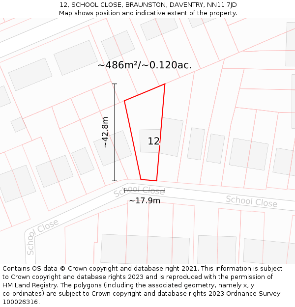 12, SCHOOL CLOSE, BRAUNSTON, DAVENTRY, NN11 7JD: Plot and title map