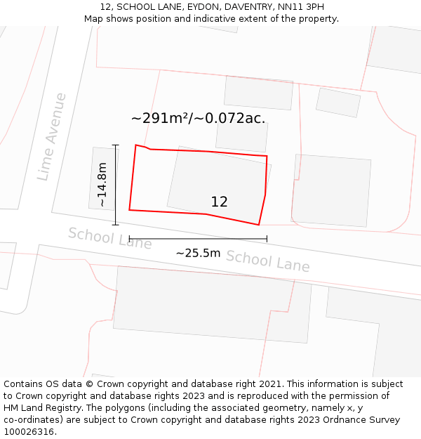 12, SCHOOL LANE, EYDON, DAVENTRY, NN11 3PH: Plot and title map