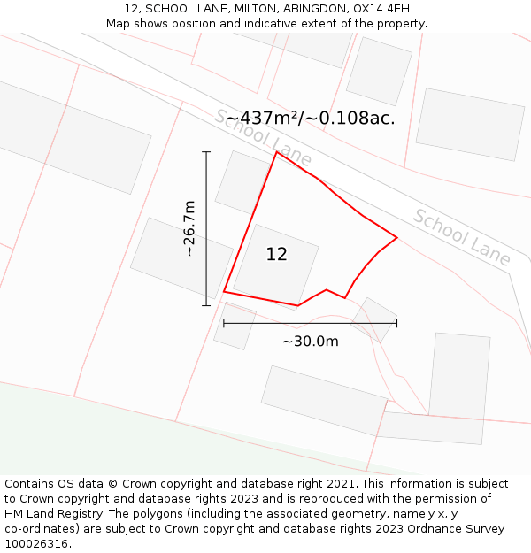 12, SCHOOL LANE, MILTON, ABINGDON, OX14 4EH: Plot and title map
