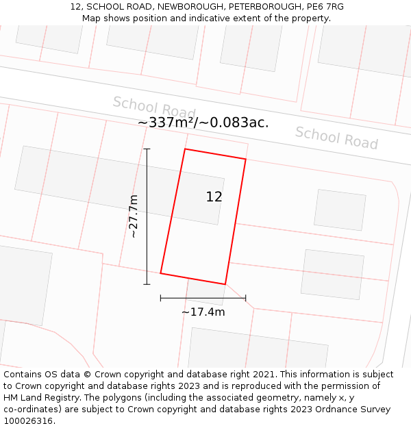 12, SCHOOL ROAD, NEWBOROUGH, PETERBOROUGH, PE6 7RG: Plot and title map