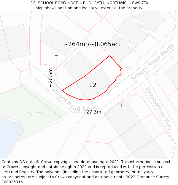 12, SCHOOL ROAD NORTH, RUDHEATH, NORTHWICH, CW9 7TX: Plot and title map