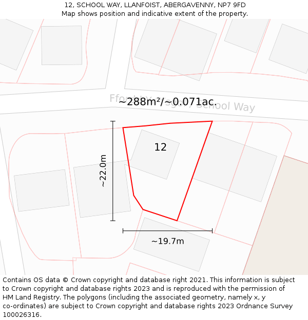 12, SCHOOL WAY, LLANFOIST, ABERGAVENNY, NP7 9FD: Plot and title map