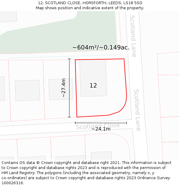12, SCOTLAND CLOSE, HORSFORTH, LEEDS, LS18 5SG: Plot and title map
