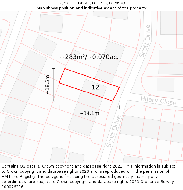 12, SCOTT DRIVE, BELPER, DE56 0JG: Plot and title map