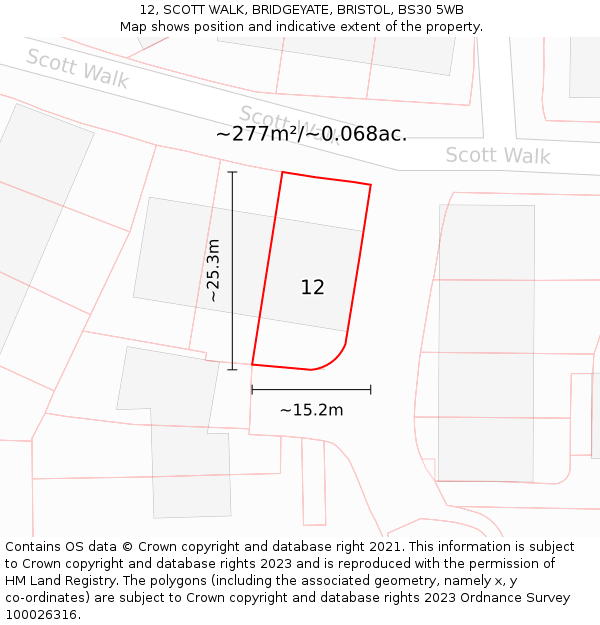 12, SCOTT WALK, BRIDGEYATE, BRISTOL, BS30 5WB: Plot and title map