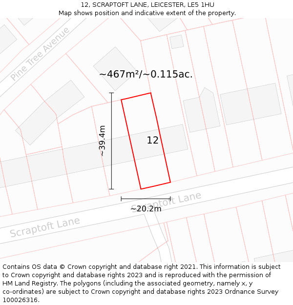 12, SCRAPTOFT LANE, LEICESTER, LE5 1HU: Plot and title map