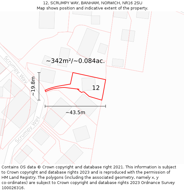 12, SCRUMPY WAY, BANHAM, NORWICH, NR16 2SU: Plot and title map