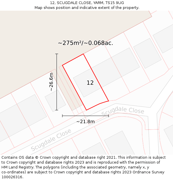 12, SCUGDALE CLOSE, YARM, TS15 9UG: Plot and title map