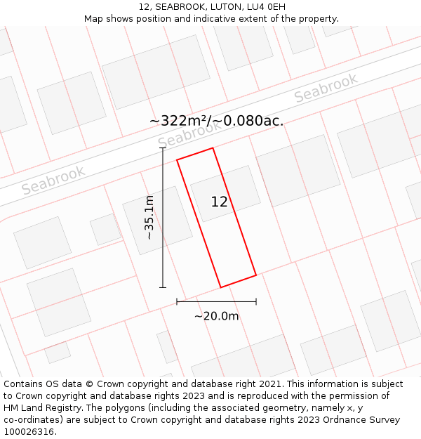 12, SEABROOK, LUTON, LU4 0EH: Plot and title map