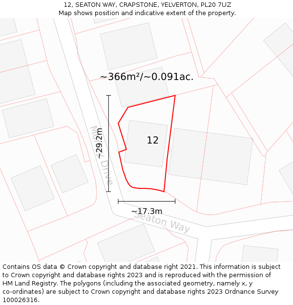 12, SEATON WAY, CRAPSTONE, YELVERTON, PL20 7UZ: Plot and title map