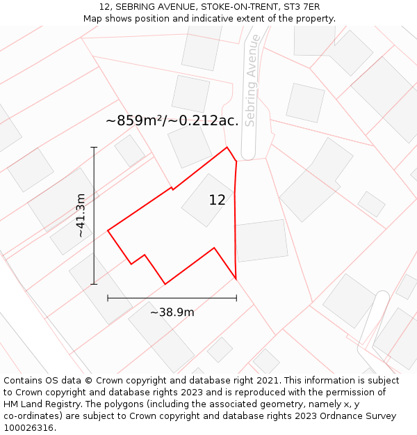 12, SEBRING AVENUE, STOKE-ON-TRENT, ST3 7ER: Plot and title map