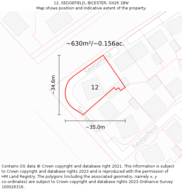 12, SEDGEFIELD, BICESTER, OX26 1BW: Plot and title map