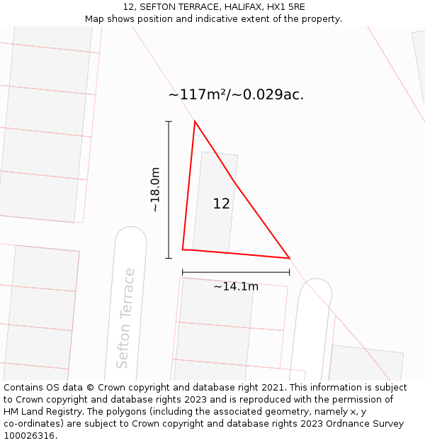 12, SEFTON TERRACE, HALIFAX, HX1 5RE: Plot and title map