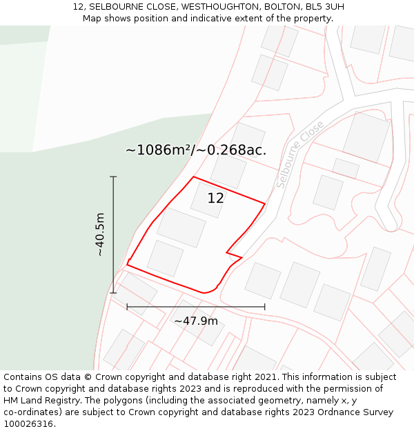 12, SELBOURNE CLOSE, WESTHOUGHTON, BOLTON, BL5 3UH: Plot and title map