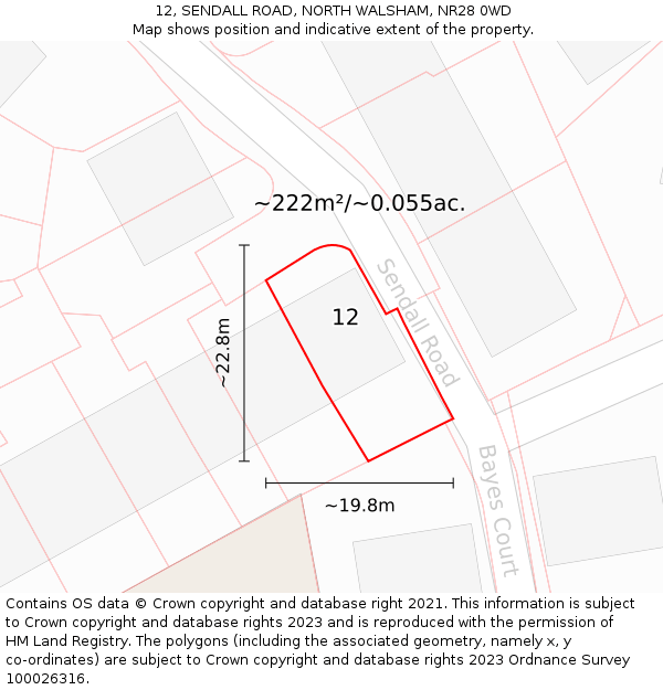 12, SENDALL ROAD, NORTH WALSHAM, NR28 0WD: Plot and title map
