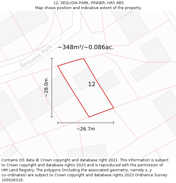 12, SEQUOIA PARK, PINNER, HA5 4BS: Plot and title map
