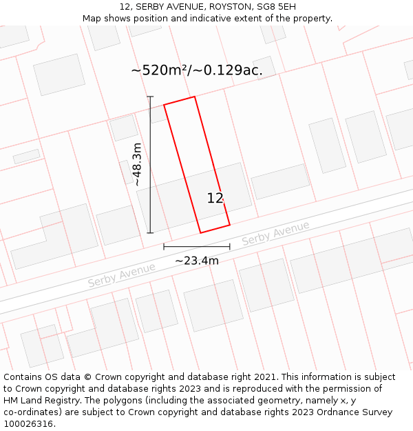 12, SERBY AVENUE, ROYSTON, SG8 5EH: Plot and title map