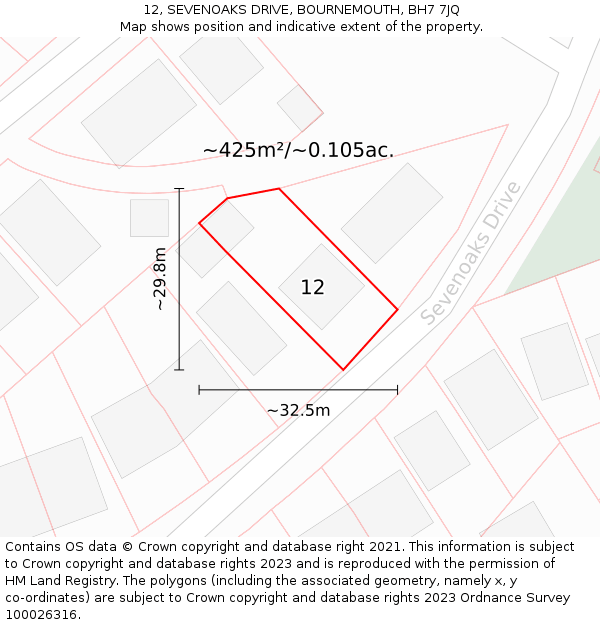 12, SEVENOAKS DRIVE, BOURNEMOUTH, BH7 7JQ: Plot and title map