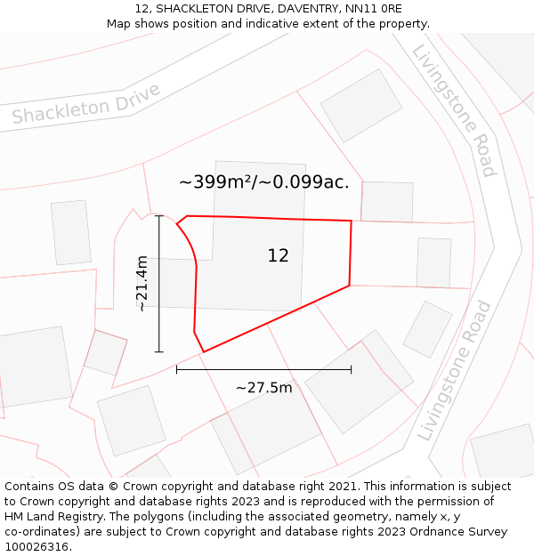 12, SHACKLETON DRIVE, DAVENTRY, NN11 0RE: Plot and title map