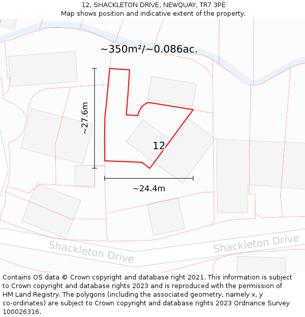 12, SHACKLETON DRIVE, NEWQUAY, TR7 3PE: Plot and title map