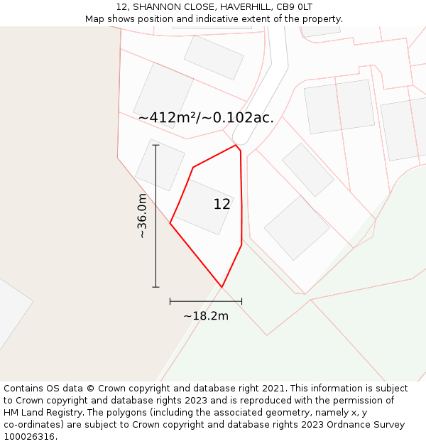 12, SHANNON CLOSE, HAVERHILL, CB9 0LT: Plot and title map