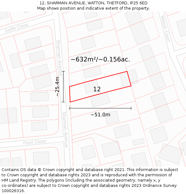 12, SHARMAN AVENUE, WATTON, THETFORD, IP25 6ED: Plot and title map