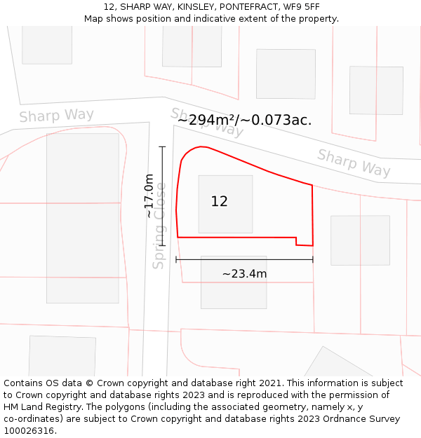 12, SHARP WAY, KINSLEY, PONTEFRACT, WF9 5FF: Plot and title map