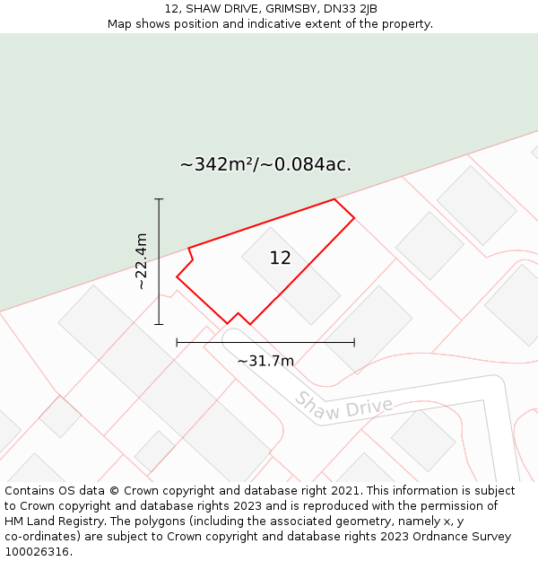 12, SHAW DRIVE, GRIMSBY, DN33 2JB: Plot and title map