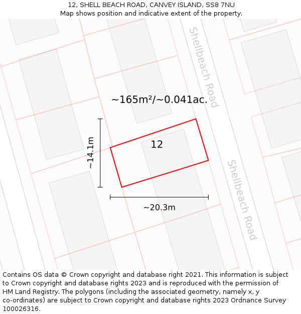 12, SHELL BEACH ROAD, CANVEY ISLAND, SS8 7NU: Plot and title map