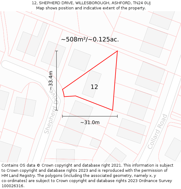 12, SHEPHERD DRIVE, WILLESBOROUGH, ASHFORD, TN24 0UJ: Plot and title map