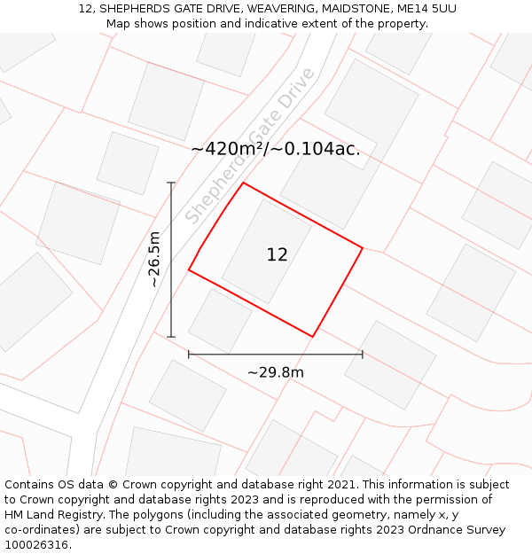 12, SHEPHERDS GATE DRIVE, WEAVERING, MAIDSTONE, ME14 5UU: Plot and title map