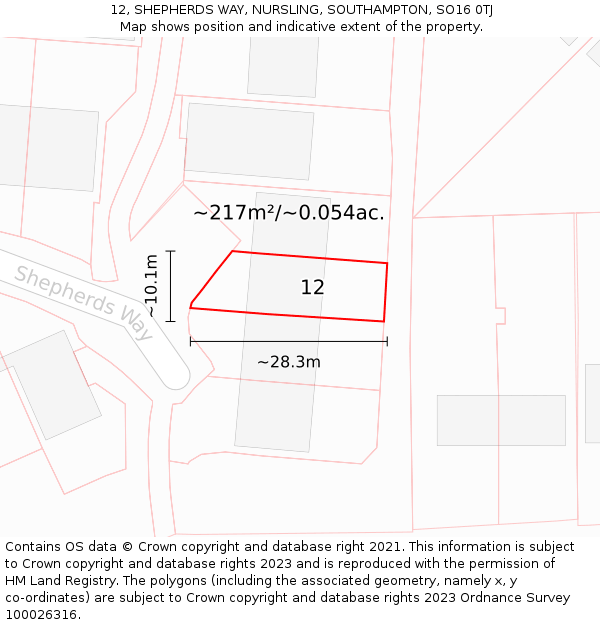 12, SHEPHERDS WAY, NURSLING, SOUTHAMPTON, SO16 0TJ: Plot and title map