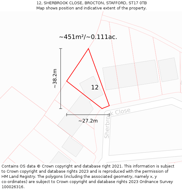 12, SHERBROOK CLOSE, BROCTON, STAFFORD, ST17 0TB: Plot and title map