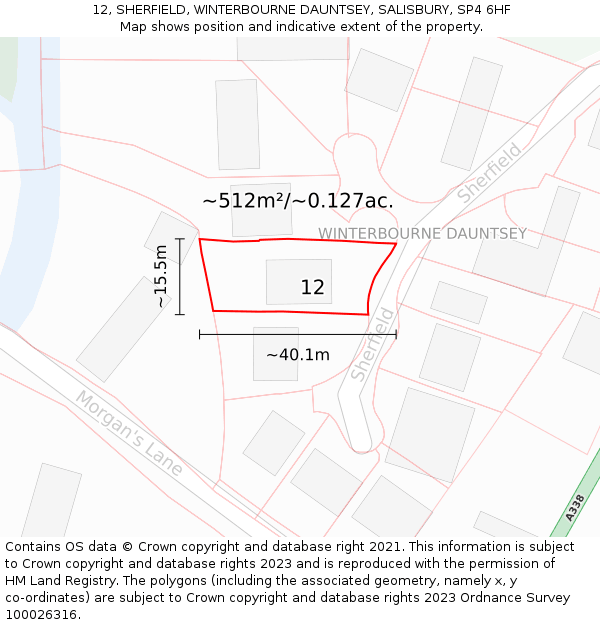 12, SHERFIELD, WINTERBOURNE DAUNTSEY, SALISBURY, SP4 6HF: Plot and title map