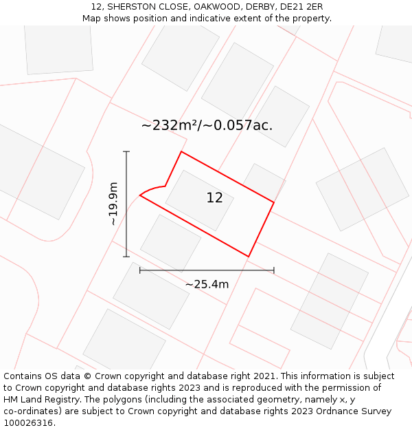 12, SHERSTON CLOSE, OAKWOOD, DERBY, DE21 2ER: Plot and title map